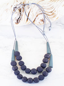 Double Strand Resin Ball Necklace - Blue