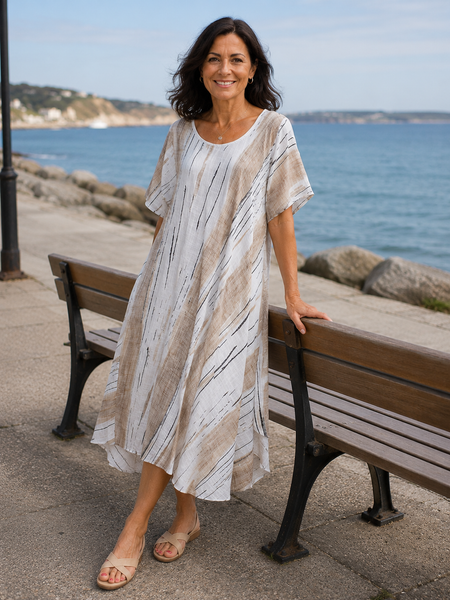 Striped Dress - Beige
