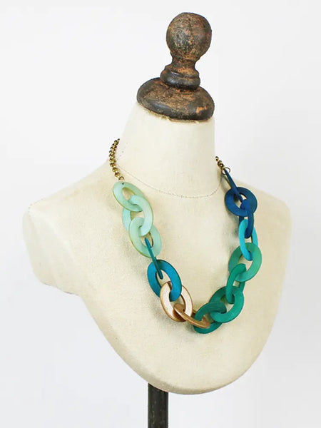 Wooden Linked Horn Loop Necklace - Ocean