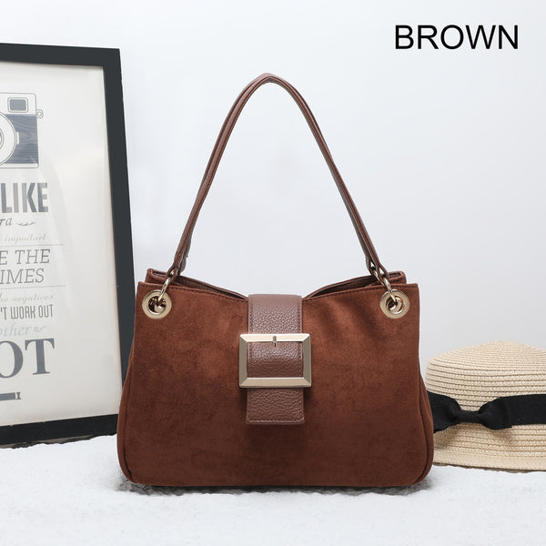 Suede-Effect Slouch Bag - Brown