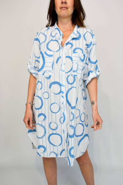 Bubble Stripe Cotton Shirt Dress