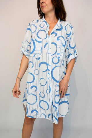Bubble Stripe Cotton Shirt Dress