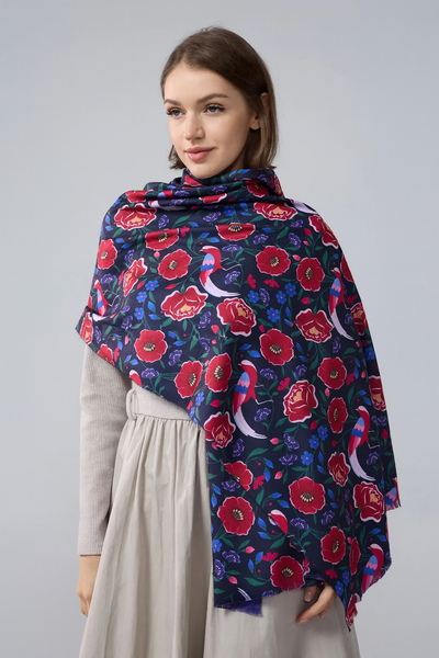 Printed Poppy Scarf - Black & Purple