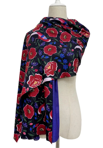 Printed Poppy Scarf - Black & Purple