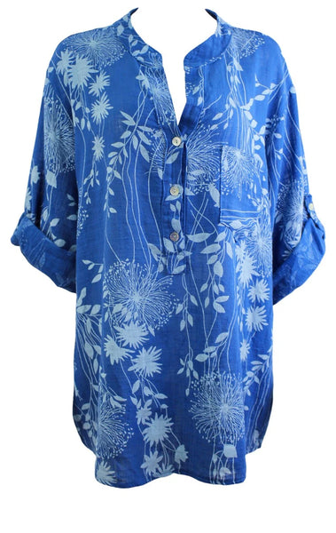 Dandelion Print Tunic Top - Blue