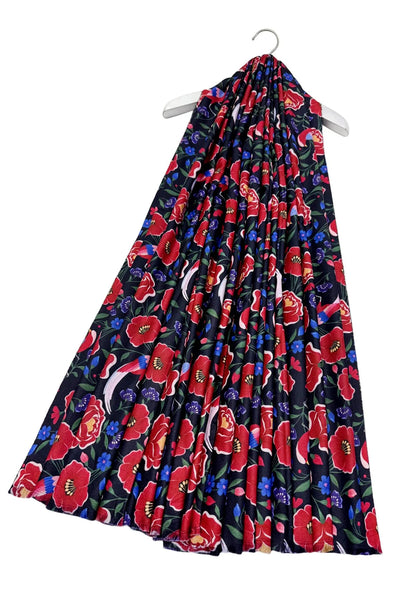 Printed Poppy Scarf - Black & Purple