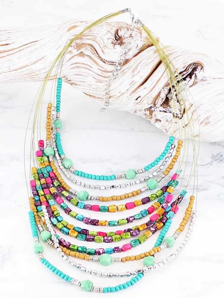 Multi Strand Resin Necklace - Multi