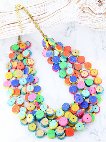 Chunky Wooden Bead & Sequin Necklace - Multi