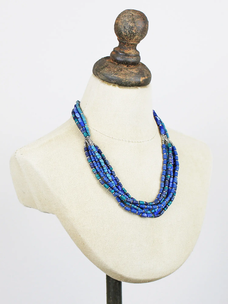 Multi Strand Resin & Bead Necklace - Blues & Greens
