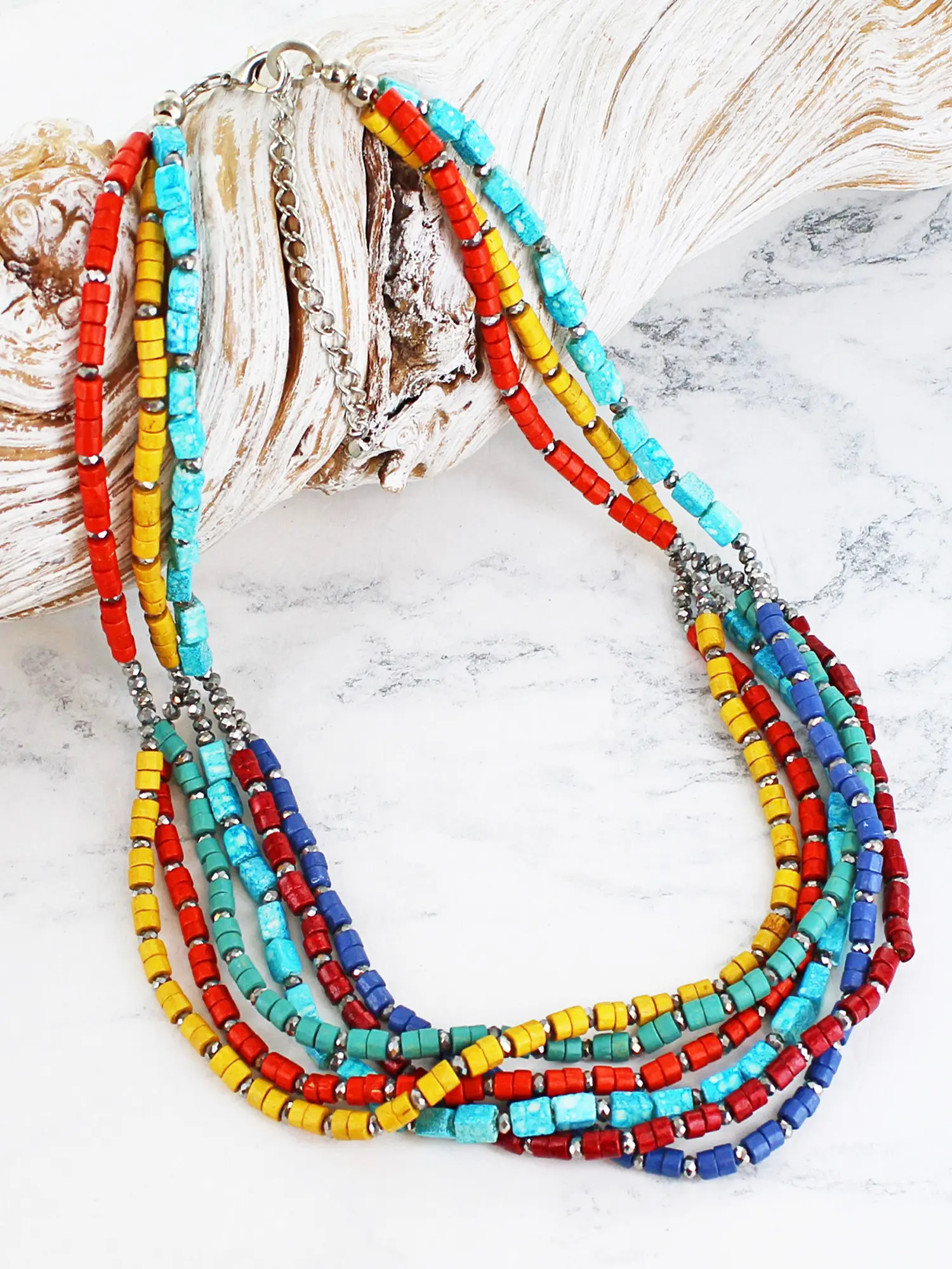 Multi Strand Resin & Bead Necklace - Multi