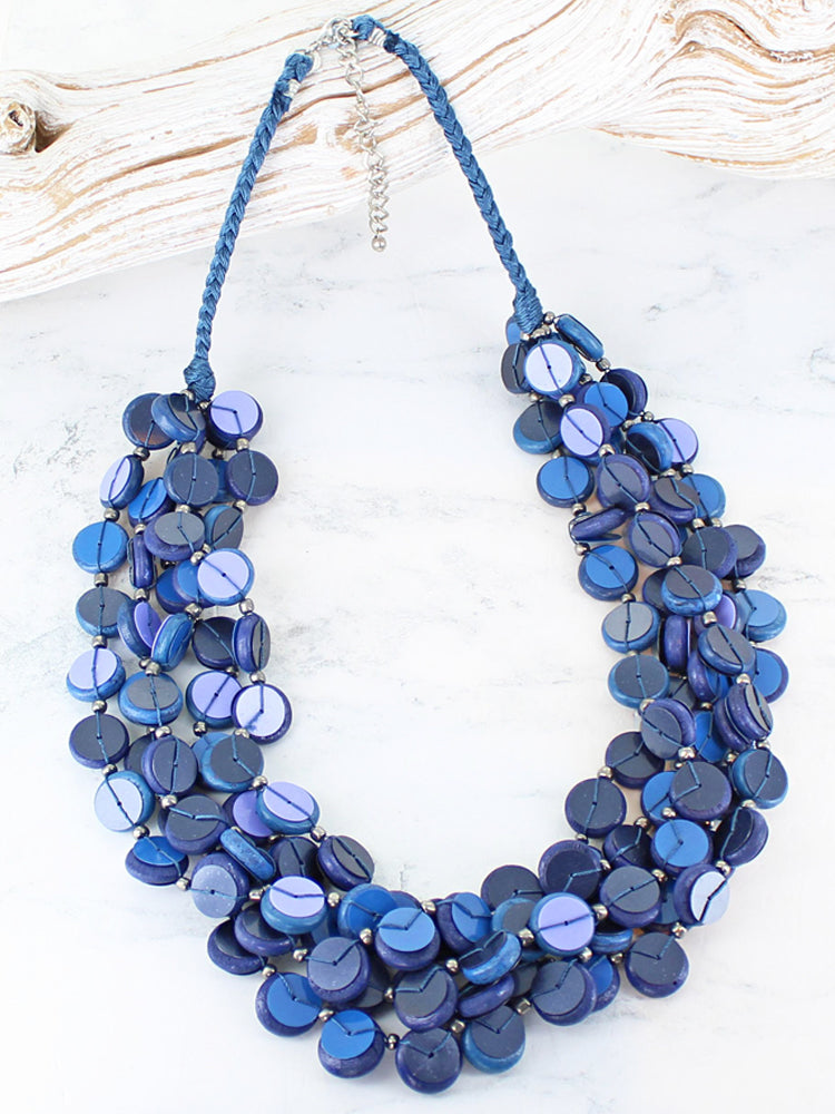 Chunky Blue Wooden Bead & Sequin Necklace