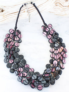 Chunky Pink Wooden Bead & Sequin Necklace