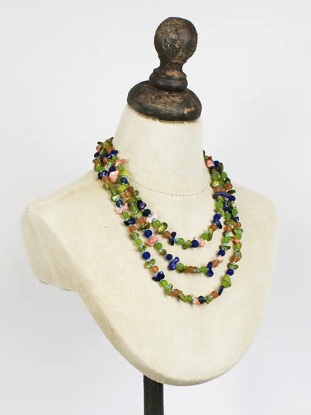 Triple Strand Shell and Glass Necklace - Ocean