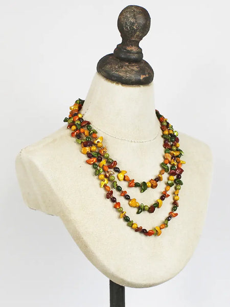 Triple Strand Shell and Glass Necklace - Autumn