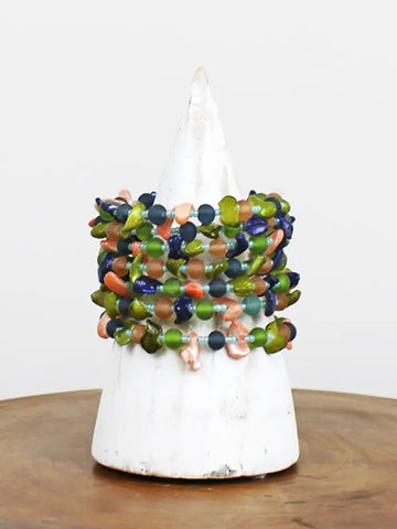 Shell & Glass Beaded Spiral Bracelet - Pinks, Blues, Greens