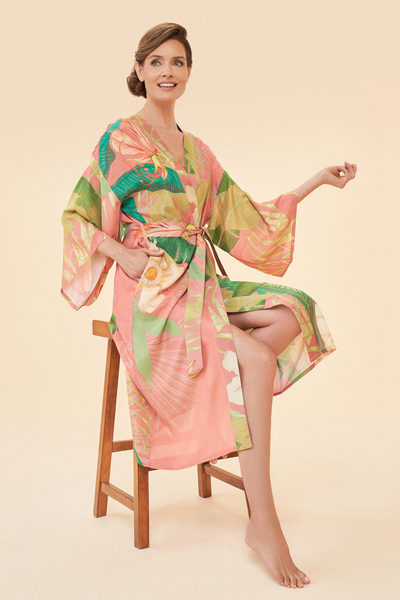 Kimono Gown - Delicate Tropical  in Candy