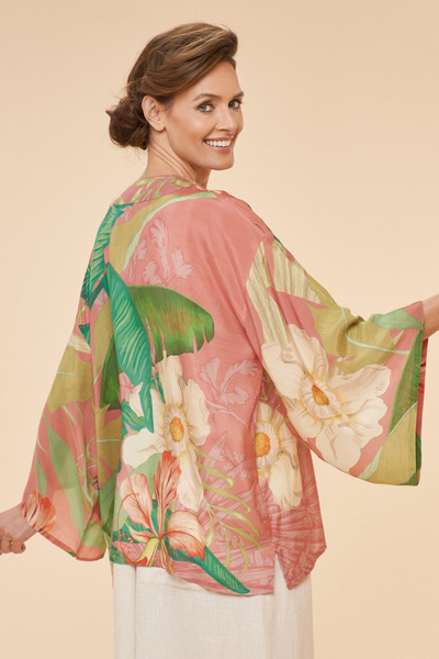 Delicate Tropical Kimono Jacket in Candy