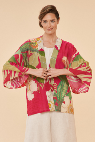 Delicate Tropical Kimono Jacket in Dark Rose