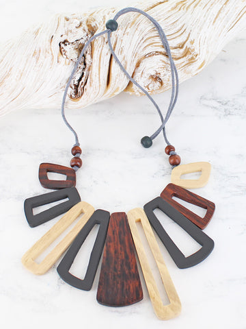 Wooden ‘Kasandra’ Necklace - Naturals,Black/Greys