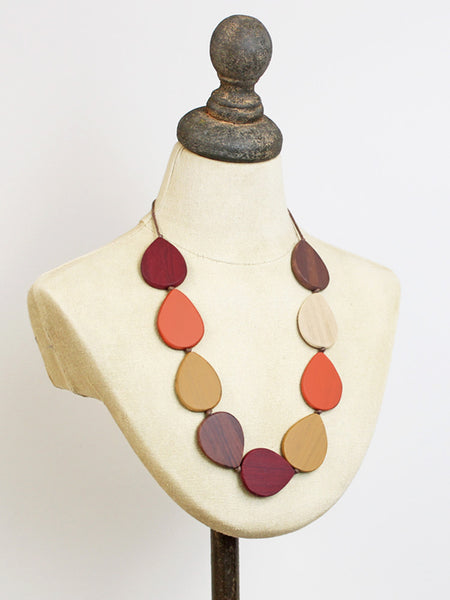 Wooden Teardrop Necklace - Multi Colour