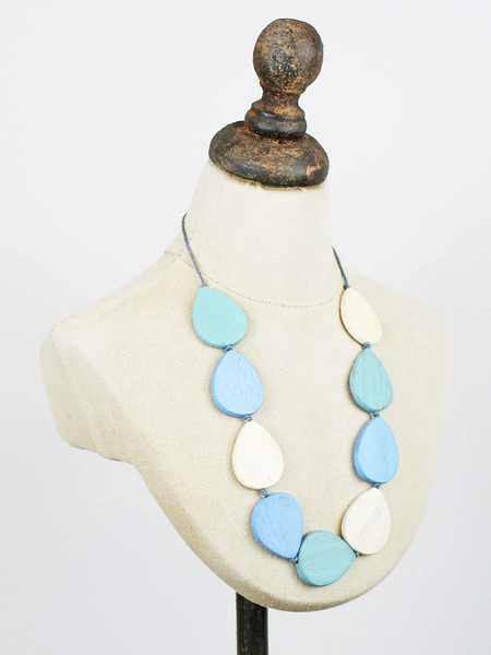 Wooden Teardrop Necklace - Sea Blues & Greens