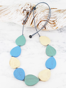 Wooden Teardrop Necklace - Sea Blues & Greens