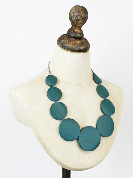 Wooden Graduating Round Disc Necklace - Green
