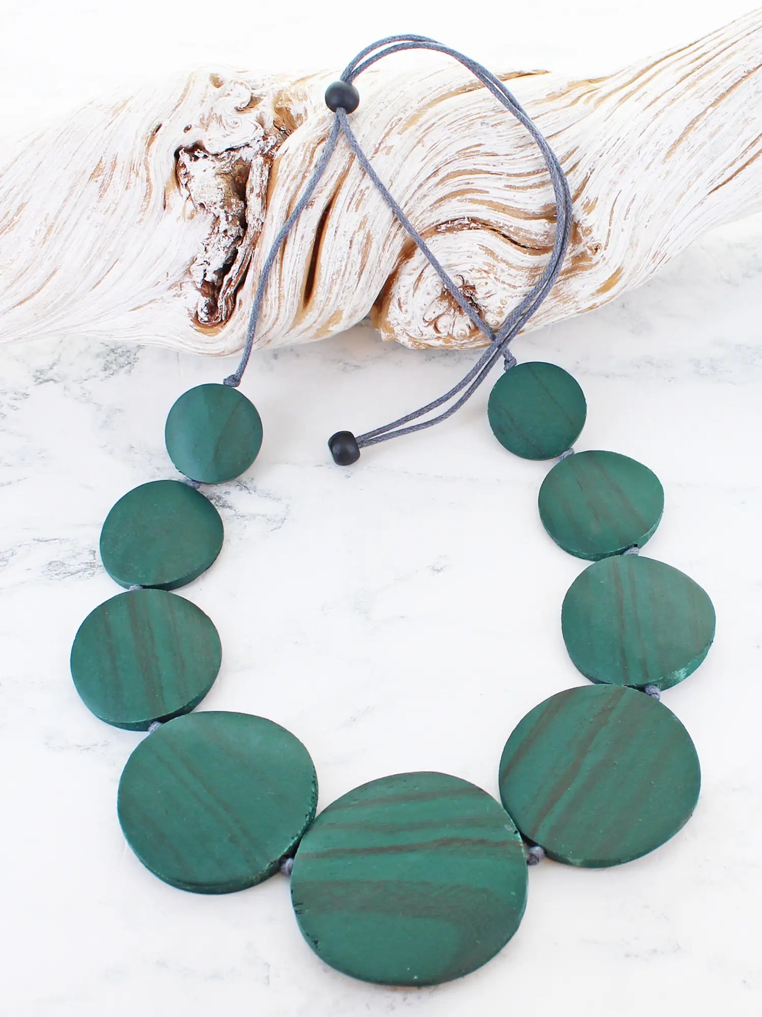 Wooden Graduating Round Disc Necklace - Green