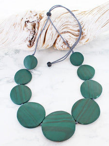 Wooden Graduating Round Disc Necklace - Green
