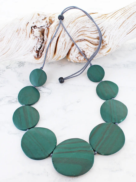 Wooden Graduating Round Disc Necklace - Green