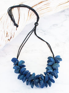 Wooden Cluster Necklace - Blue