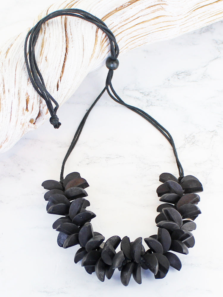 Wooden Cluster Necklace - Black