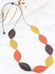 Wooden Disc Necklace - Wood/Red/Natural