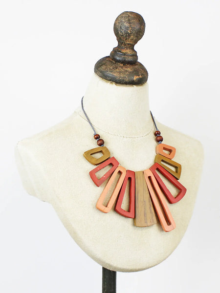 Wooden Kasandra Necklace - Red/Orange/Natural
