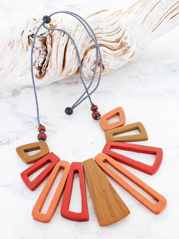 Wooden Kasandra Necklace - Red/Orange/Natural