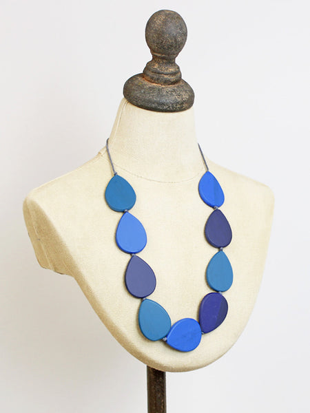 Wooden Teardrop Necklace - Blue