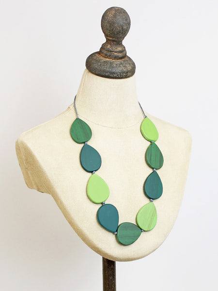 Wooden Teardrop Necklace - Green