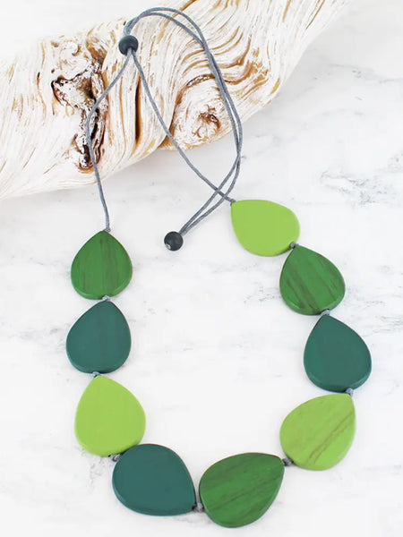 Wooden Graduating Round Disc Necklace - Green (Copy)