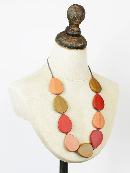 Wooden Teardrop Necklace - Red/Orange/Yellow