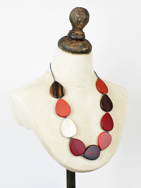 Wooden Teardrop Necklace - Red