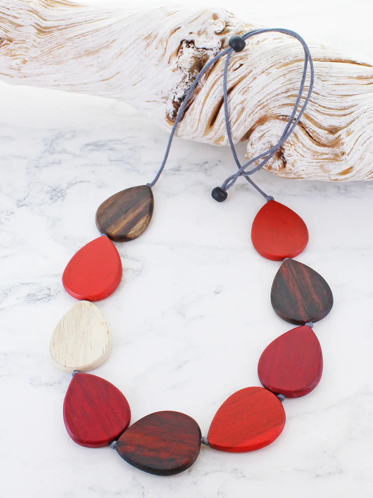 Wooden Teardrop Necklace - Red