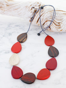 Wooden Teardrop Necklace - Red