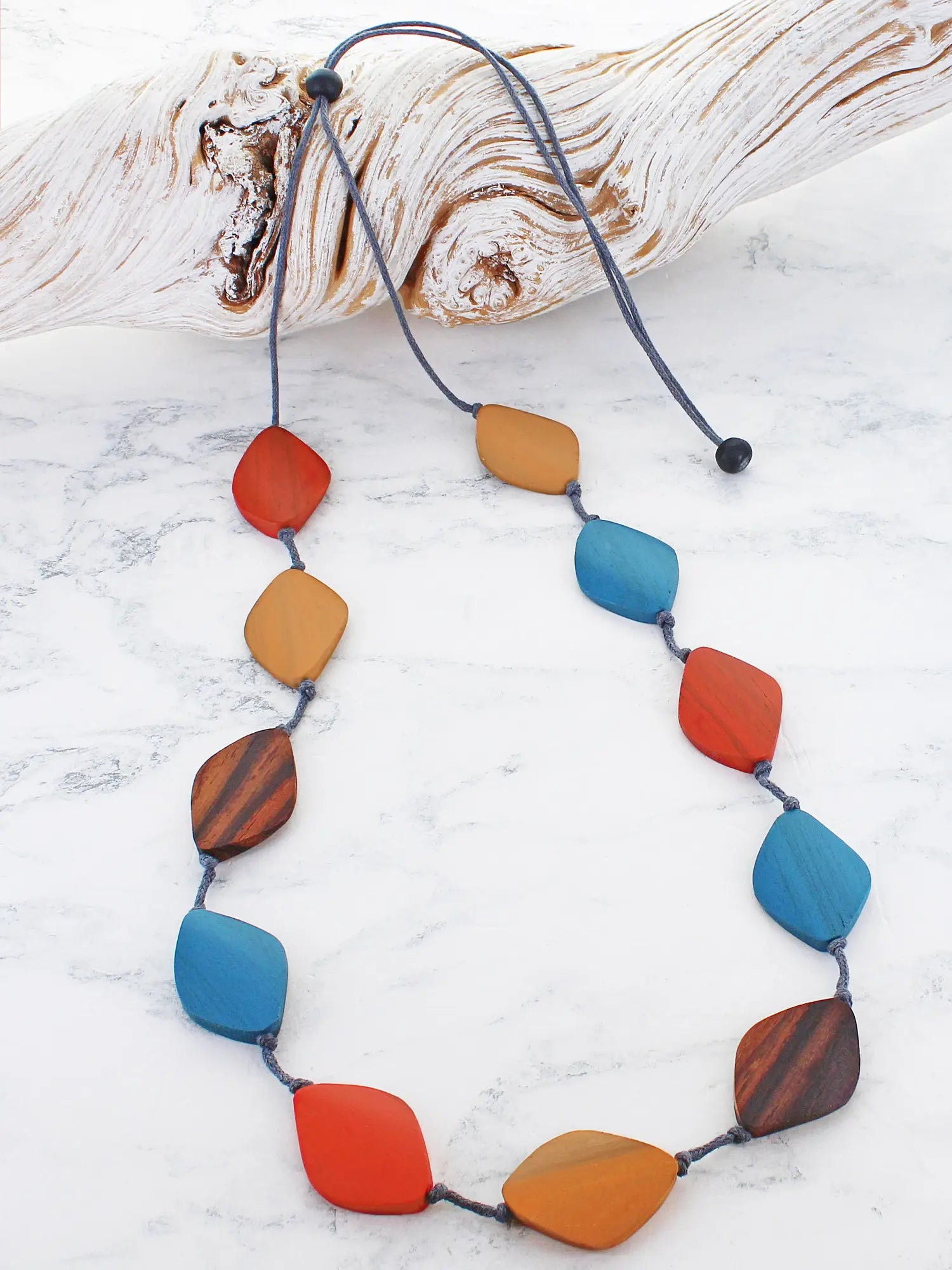 Long Wooden Diamond Necklace