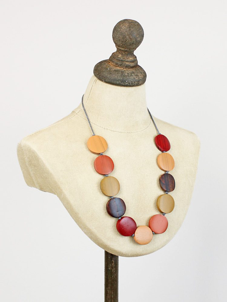 Wooden Graduating Round Disc Necklace - Or