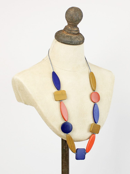 Wooden Graduating Round Disc Necklace -Multi