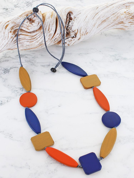 Wooden Graduating Round Disc Necklace -Multi