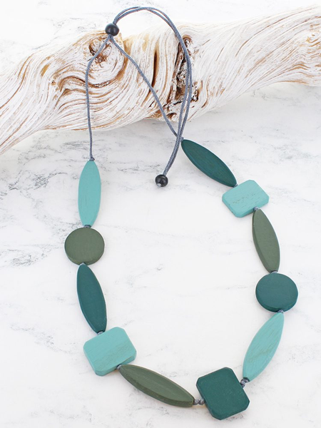Wooden Graduating Round Disc Necklace GN