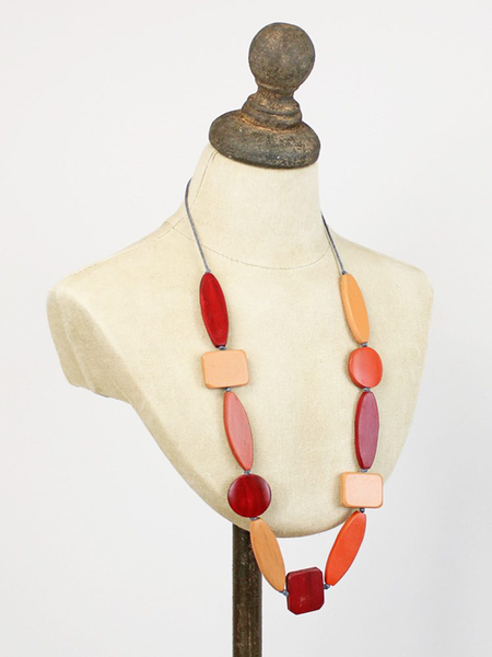 Wooden Graduating Round Disc Necklace Orange