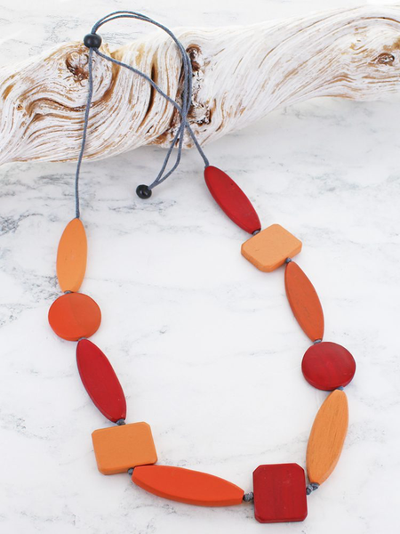 Wooden Graduating Round Disc Necklace Orange