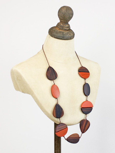 Wooden Graduating Disc Necklace Orange